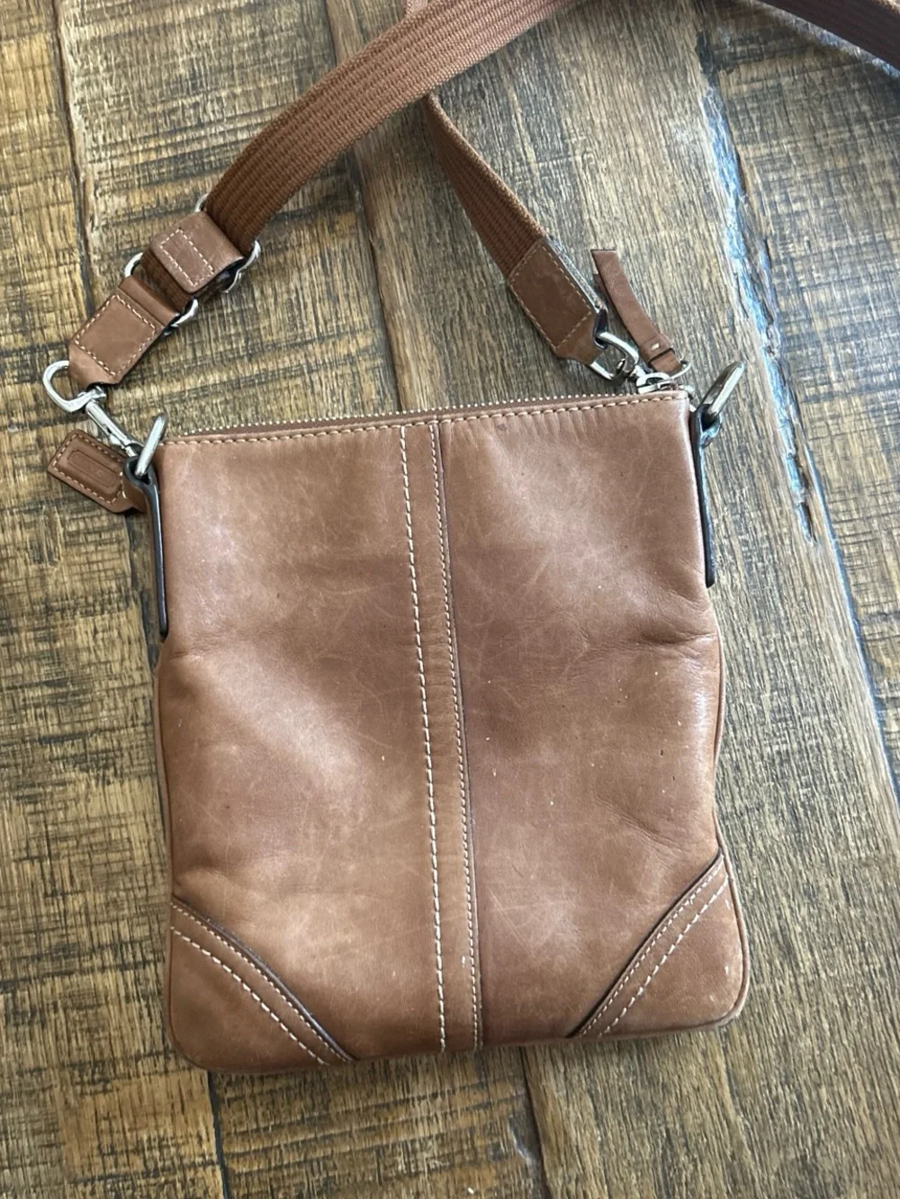 Coach Tan Leather Shoulder Pouch with Signature Tag
